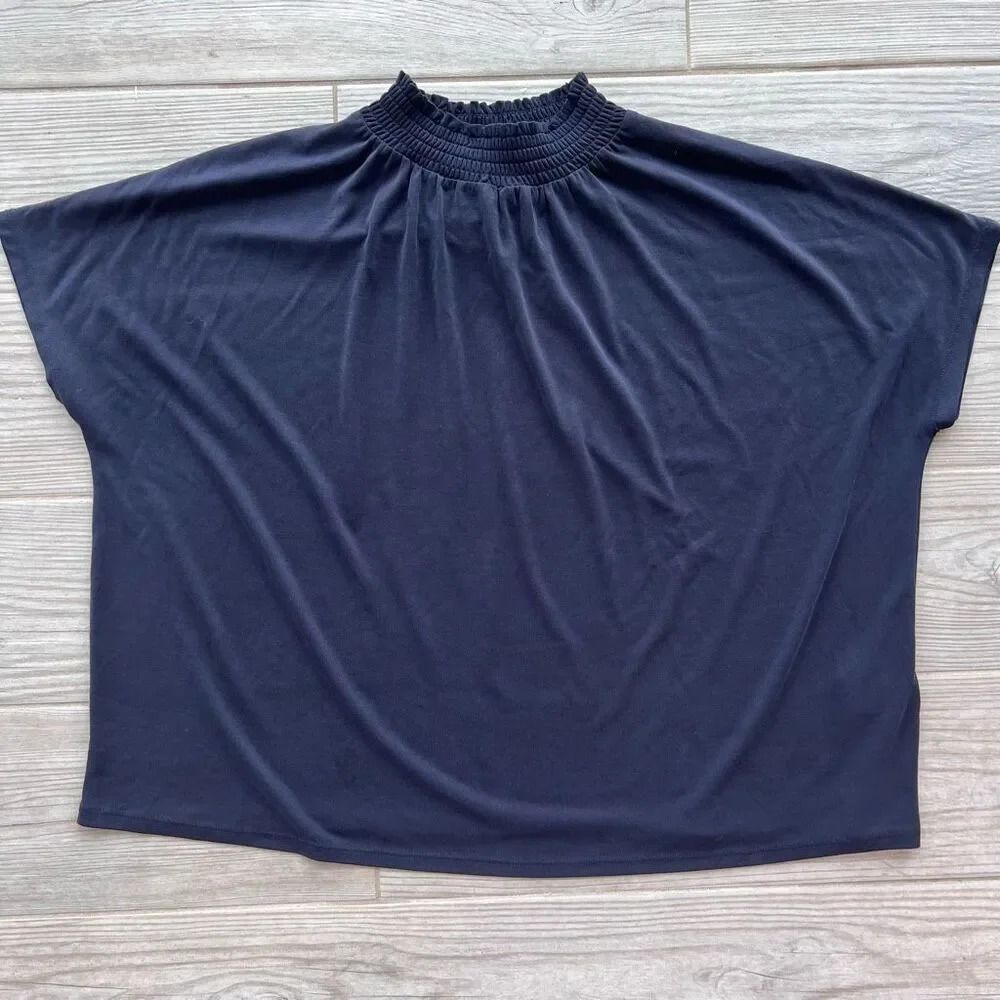 Joie Womens Blue Pullover Dolman‎ Short Sleeve Smocked High Neck Top Size XS